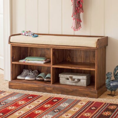 Solid Sheesham Wood Shoe Rack in Natural Honey Finish