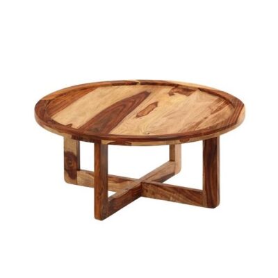 Solid Sheesham Wood Round Center Coffee Table in Natural Finish