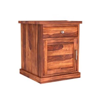 Solid Sheesham Wood Bedside Table with Drawer in Honey Finish