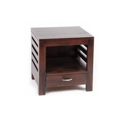 Sheesaham Solid Wood Bedside Table with Drawer in Walnut Finish