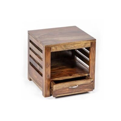 Solid Sheesham Wood Bedside Table with Drawer in Teak Finish