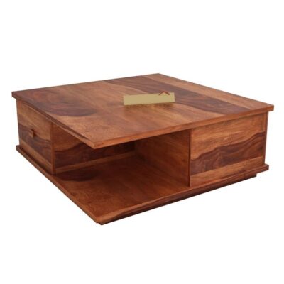 Solid Sheesham Wood Center Coffee Table for Living Room Drawer & Shelf Storage (Honey Finish)