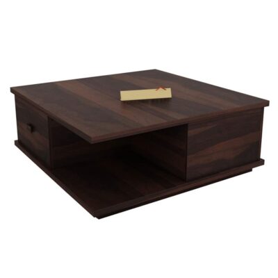 Sheesham Wood Center Coffee Table for Living Room Drawer & Shelf Storage (Walnut Finish)