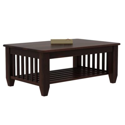 Solid Sheesham Wood Center Coffee Table for Living Room (Walnut Finish)