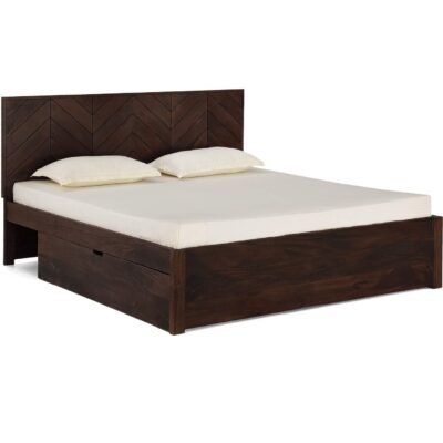 Solid Sheesham Wood Queen Size Bed with Storage Drawer (Walnut Finish)
