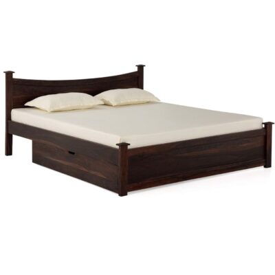 Sheesham Wood Queen Size Bed with Drawer Storage in Ruby Walnut Finish