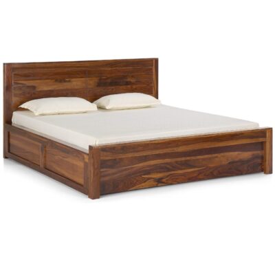 Solid Wood King Size Double Bed with Storage in Teak Finish