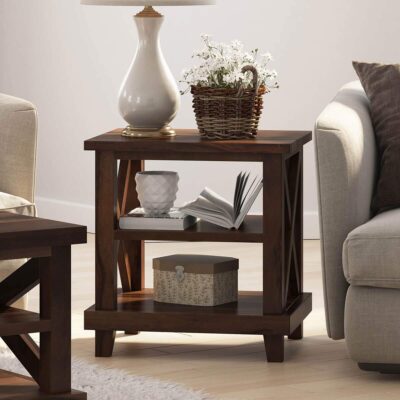Solid Sheesham Wood Bedside Table in Rustic Finish