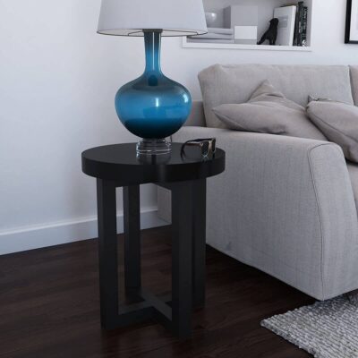 Solid Sheesham Wood Round Top Bedside End Table in Walnut Finish