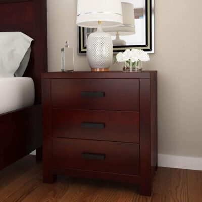 Solid Wood Bedside End Table with Drawers in Mahogany Finish