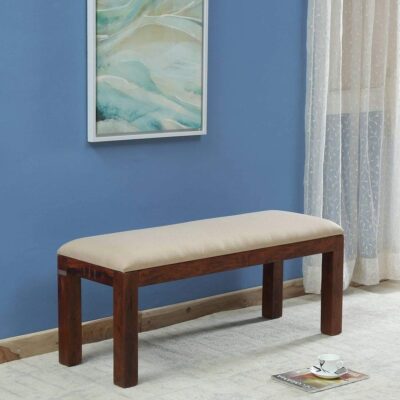 Solid Sheesham Wood Seating Bench with Cushion in Honey Oak Finish