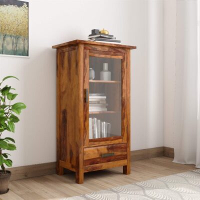 Sheesham Wood Book Shelve with Drawer for Book Storage (Honey Finish)