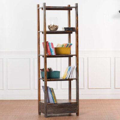 Solid Sheesham Wood Book Shelf with Drawer in Walnut Finish