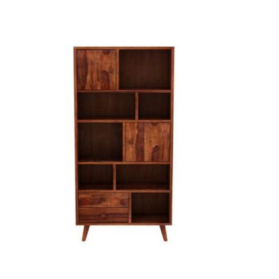 Solid Sheesham Wood Book Shelf with Cabinet in Honey Finish