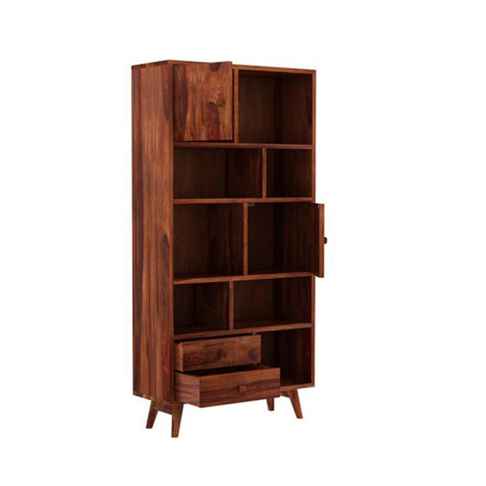 Solid Sheesham Wood Book Shelf with Cabinet in Honey Finish – Furniture ...