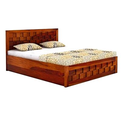 Solid Sheesham Wood King Size Bed with Storage in Honey Finish