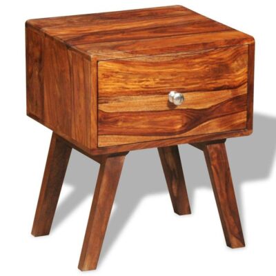 Sheesham Wood 4 Legs Bedside End Table with 1 Drawer Storage in Honey Finish