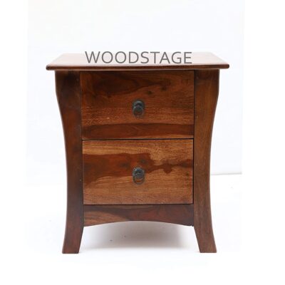 Sheesham Wood Bedside End Table with 2 Drawer Storage in Brown Finish