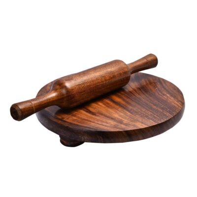 Sheesham Wood Round Roti Rolling Board and Wooden Rolling Pin for Chakla Belan Set for Kitchen – (9.5 Inch Diameter)(Honey Finish))