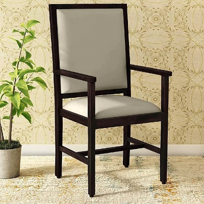 Solid Sheesham Wood Cushioned Chair for Living Room in Warm Chestnut Finish
