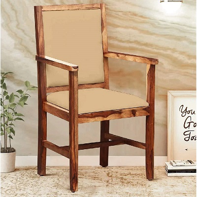 Solid Sheesham Wood Cushioned Chair for Living Room in Provincial Teak Finish