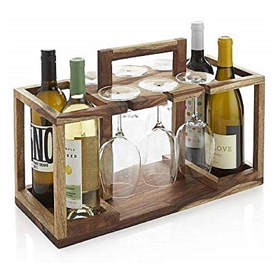 Solid Sheesham Wood Bar Trolley for Living Room in Natural Finish