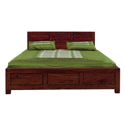 Solid Wood King Size Bed with Drawer Storage for Bedroom in Mahogany Finish