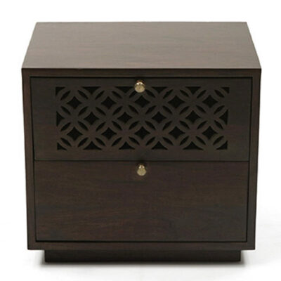 Sheesham Wood Bedside Table With 2 Drawer For Bedroom in Walnut Finish