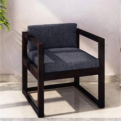 Solid Sheesham Wood Standard Armchair With Cushions for Home in Warm Chestnut Finish