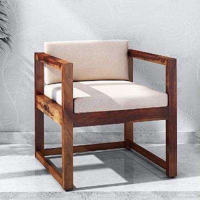Solid Sheesham Wood Armchair With Cushions for Home in Provincial Teak Finish
