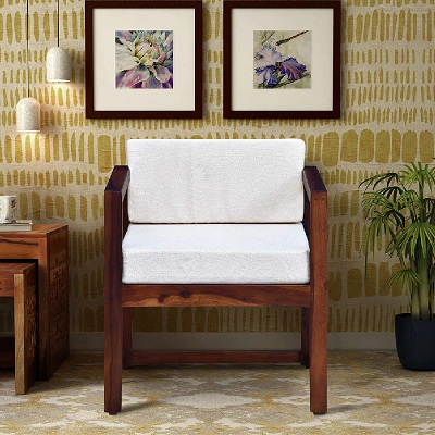 Solid Sheesham Wood Standard Armchair With Cushions for Home in Honey Oak Finish