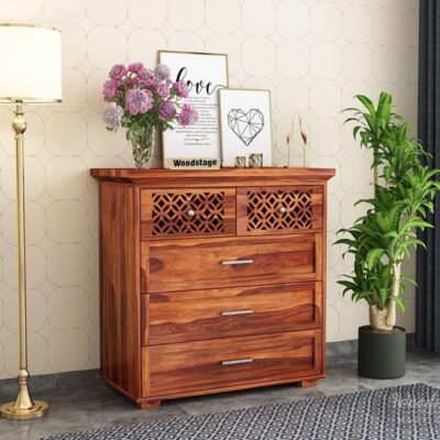 Solid Sheesham Wood Chest of Drawers in Honey Finish