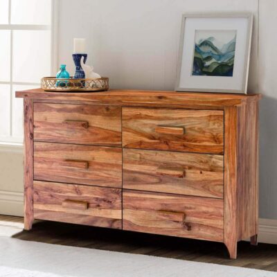 Solid Sheesham Wood Chest of Drawers for Living Room in Teak Finish