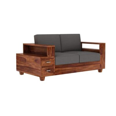 Sheesham Wood 2 Seater Sofa for Living Room with Cushions Home and Office (Teak Finish)