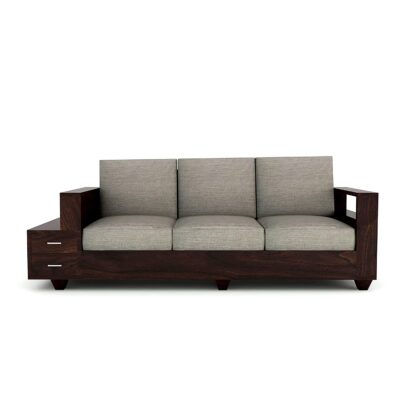 Solid Sheesham Wood 3 Seater Sofa with Drawers for Living Room Bedroom Home (Walnut Finish)