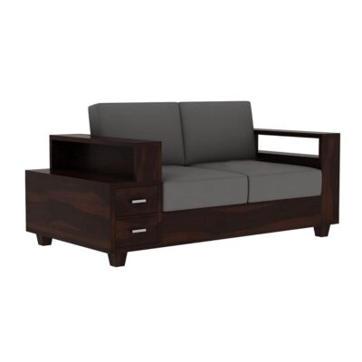 Solid Sheesham Wood 2 Seater Sofa with Drawers for Living Room | Home | Walnut Finish
