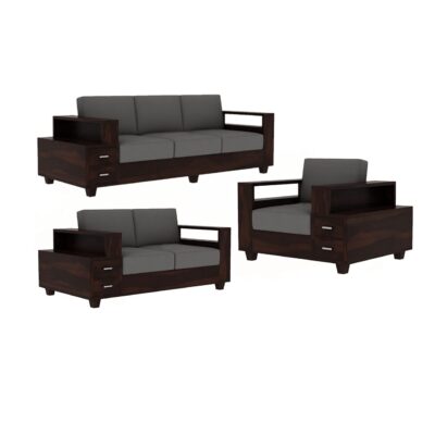 Solid Sheesham Wood 6 Seater Sofa Set with Drawers (Walnut Finish)