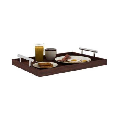 Solid Sheesham Wood Serving Tray with Handle Platter for Dining Table – Walnut Finish