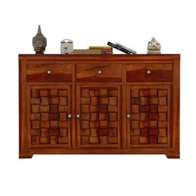 Solid Sheesham Wood Chest of Drawers with Cabinet in Honey Finish