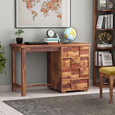 Solid Sheesham Wood Study Table with Drawers for Living Room (Teak Finish)