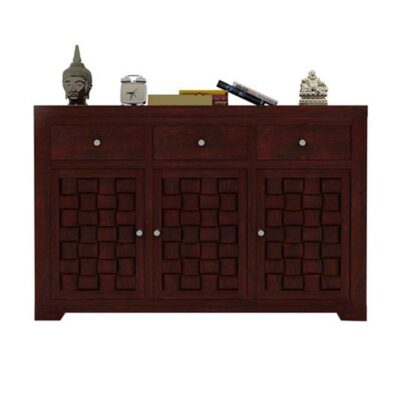 Solid Sheesham Wood Chest of Drawers with Cabinets in Mahogany Finish