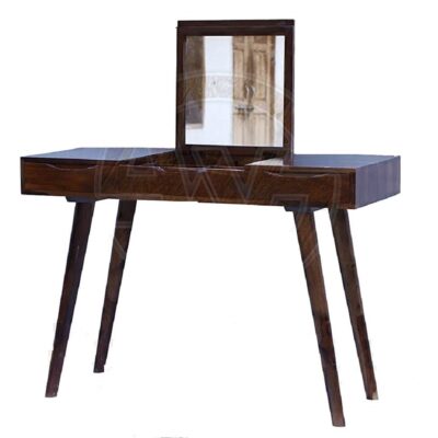 Solid Wood Dressing Table with Folding Mirror and 2 Drawer for Living Room (Teak Finish)