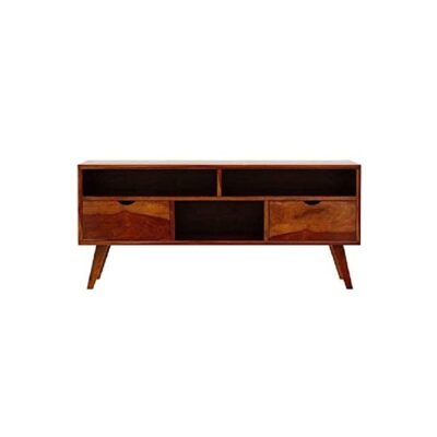 Solid Sheesham Wood Tv Unit Stand Cabinet with Drawers in Honey Finish