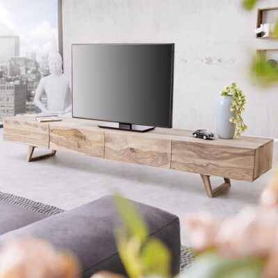Solid Sheesham Wood Tv Unit Cabinet with 4 Drawers in Natural Finish