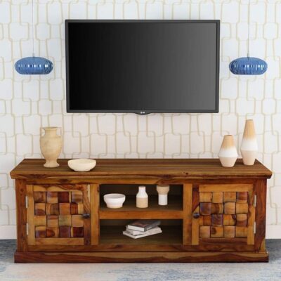 Solid Sheesham Wood Tv Unit Cabinet in Natural Finish