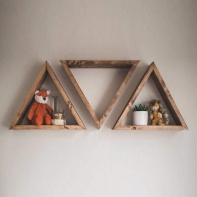 Solid Sheesham Wood Triangular Floating Wall Mounted Shelf for Living Room | Naural Finish
