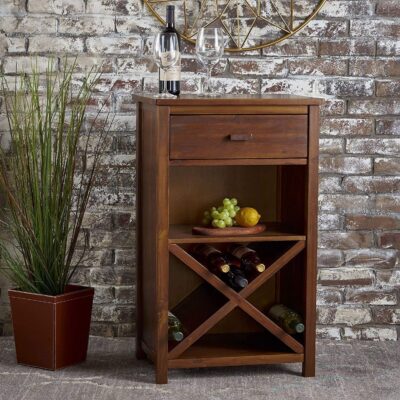 Solid Sheesham Wood Bar Cabinet with Drawer for Home in Honey Finish
