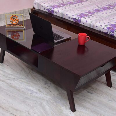 Solid Sheesham Wood Center Coffee Table with Drawer in Mahogany Finish