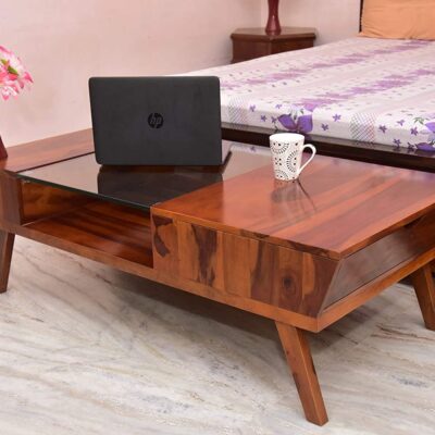 Sheesham Wood Center Coffee Table with Drawer for Home (Honey Finish)