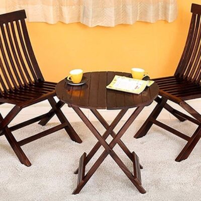 Sheesham Wood Foldable Patio Center Coffee Table Set with 2 Chair for Home (Rich Walnut Finish)